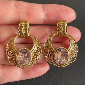 Elegant 1928 pink rhinestone earrings.